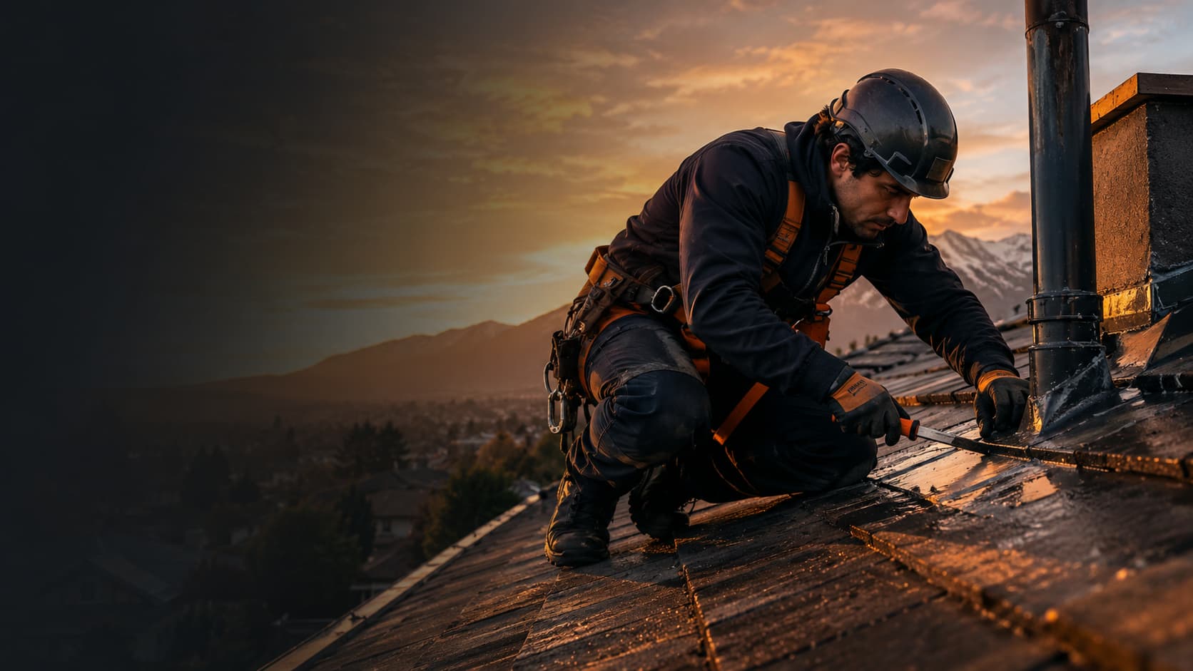 Trabajador reparando techo en Santiago